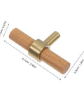 10 Pack Solid Wood Cabinet Door Handles Pulls With Single Hole Design Rustic Beech Wood And Brass Hardware Retro Wardrobe Drawer Pulls, dimensions shown
