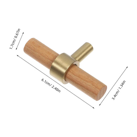 10 Pack Solid Wood Cabinet Door Handles Pulls With Single Hole Design Rustic Beech Wood And Brass Hardware Retro Wardrobe Drawer Pulls, dimensions shown