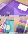 10 Pack Clear File Folders With Transparent Envelopes, assorted color poly document folders with label pockets for organization