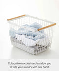 Tosca Laundry Basket With Wooden Handles Medium 11 Inch Steel And Wood Durable Rectangular Laundry Hamper With Ample Interior Space