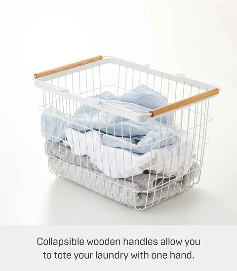 Tosca Laundry Basket With Wooden Handles Medium 11 Inch Steel And Wood Durable Rectangular Laundry Hamper With Ample Interior Space