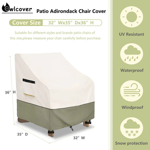 Heavy Duty 600D Waterproof Patio Adirondack Chair Cover 32 W x 35 D x 36 H Inches UV Resistant Beige shown on chair