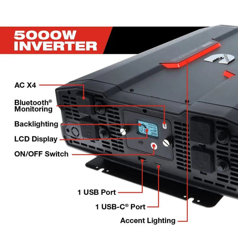 5000 Watts Modified Sine Wave Inverter For Trucks And RVs, 12V DC To 110V AC Power Converter with detail labels