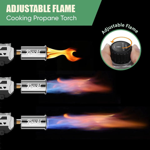 Powerful Propane Torch Gun For Kitchen And BBQ With Adjustable Flame CSA Certified High Heat Up To 2462 Fahrenheit, flame adjustment visible