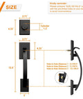 Diagram showing dimensions of Oil Rubbed Bronze Double Door Handle Set With Dummy And Single Cylinder Deadbolt Fits Right Or Left Handed Doors Front Entry Lock Set With Durable Levers Latch And Corrosion Resistant Hardware