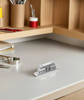 Stainless Steel Boat Door Catch Set For Marine Yacht Cabin Hardware With Smooth Polished Finish And Easy Install Tension Latch on a desk.