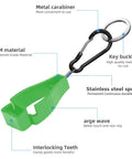 Green glove clip with features labeled, part of 4Pack Glove Clips For Work Gloves Holders, Heavy Duty Belt Clips For Outdoor, Construction, And Everyday Use, Durable Wear Resistant Gloves Clip Set, Black.