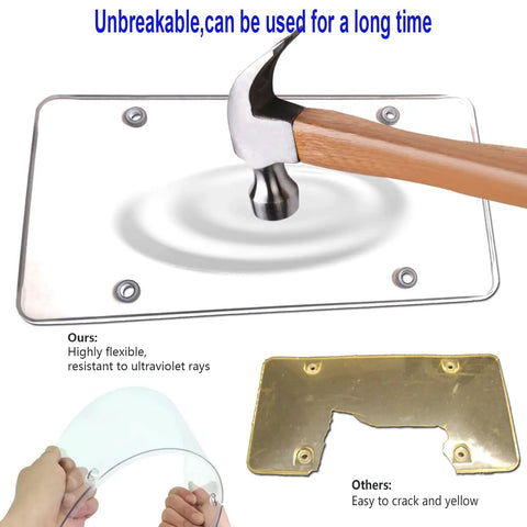 All In One License Plate Frame Cover Kit With Clear Flat Plate Cover And Stainless Steel Tag Holder Unbreakable Shield tested