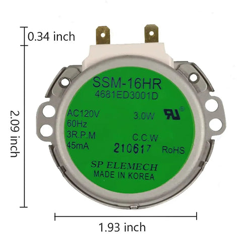 Dishwasher Diverter Motor Replacement For LG Dishwashers Part Number 4681ED3001D OEM Quality, green round motor with dimensions.