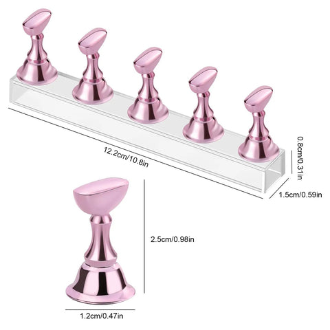 Pink Acrylic Nail Stand Set Magnetic Nail Art Display And Practice Holders With Double Sided Tape 2 Sets including measurements