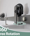 Bi-Folding Sliding Barn Door Hardware Track Kit 72 Inch For Four Doors In Black Finish, close-up of roller mechanism