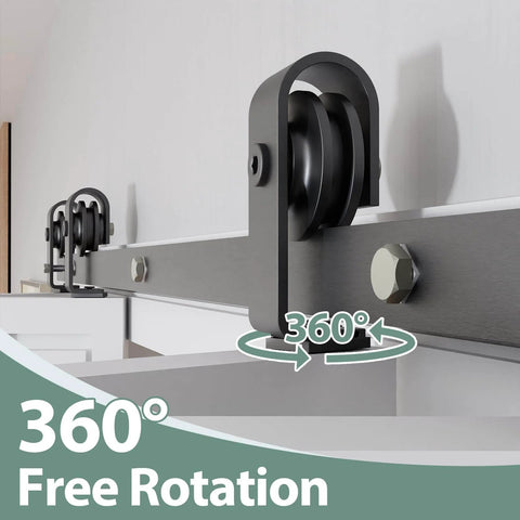 Heavy Duty Bi Folding Sliding Barn Door Hardware Kit for Four 21 Inch Panels, 88 Inch Track with 360 Degree Rotation Feature