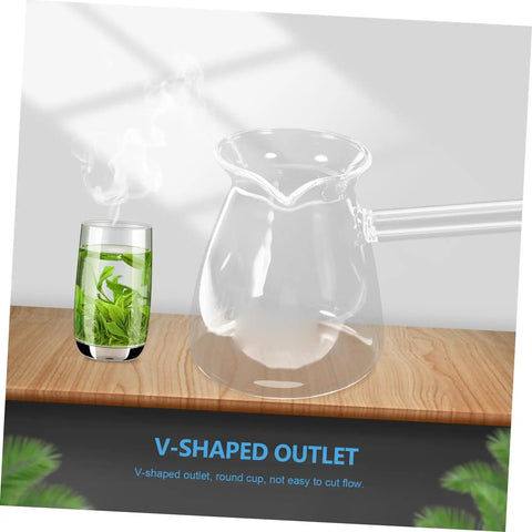 450ml Borosilicate Glass Turkish Coffee Pot Stovetop Tea Maker With Handle Milk Warmer, clear glass with V-shaped outlet.