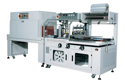 Automatic Electric Heat Shrink Tunnel Wrapping Machine For Bottles And Boxes with thermal film sealer and cutter.