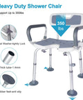 Heavy Duty Shower Chair With Detachable Arms And Back 350 Lb Capacity Non Slip Bath Seat With Grab Bar And Four Rubber Tips Inside Shower Stool For Handicap Seniors And Elderly
