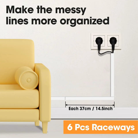 87 Inch Cord Hider Kit For Walls And TV Cables, Paintable Cable Raceway With Peel And Stick Adhesive beside a sofa