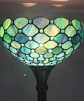 Amber Grape Tiffany Style Floor Lamp Torchiere With Stained Glass Shade Dope 12 Inch Wide 60 Inch Tall Bronze Base Standing Corner Light UL Listed Easy Assembly Antique Glow shade close-up