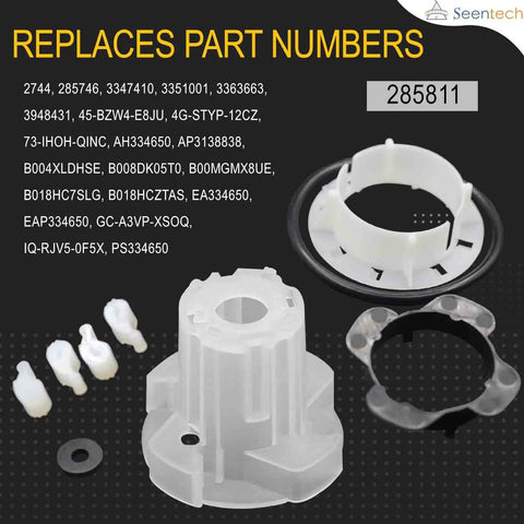 285811 Medium Cam Agitator Repair Kit Fits Whirlpool And Kenmore Washers parts overview on black background