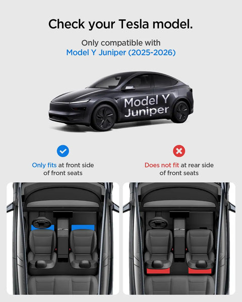 2025 2026 Tesla Model Y Juniper compatibility for Under Seat Storage Box And Hidden Organizer Tray placement guide, front seat only