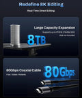 Badass 80Gbps M.2 Nvme Ssd Enclosure Brings Beast Mode Speeds With Zero Lag For Creators Who Want Top Shelf Performance On Any Gaming Or Creative Setup, with 8TB support and coaxial cable display.