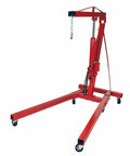 No Sweat Folding Air Hydraulic Engine Hoist Cherry Picker Shop Crane Heavy Duty Rig with solid steel casters and lift arm.