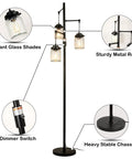 Industrial Farmhouse Floor Lamp With Three Glass Shades, Tall Standing Lamp With Dimmable Switch, Sturdy Black Base For Living Room Bedroom Office Home Decor, Modern Rustic Lighting That Hits