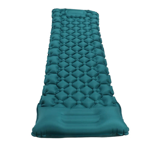 Fast Inflate Camping Mattress With Foot Pump On The Go Ergonomic Design And Neck Support Pillow Peacock Blue Nylon Quadrilateral Sleeping Pad Portable Outdoor Pad Durable And Puncture Resistant