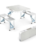 4 Ft Folding Camping Picnic Table Set With Seats And Umbrella Hole, Grab-And-Go Suitcase-Style Lightweight Aluminum Alloy Frame Table For RVs, Open Size 53 In By 34 In By 26 In, Folded 34 In By 13 In By 4 In, 110 Lb Capacity.