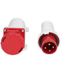 Three Phase IP67 Industrial Socket Set For 380 415V Power Supply 4 Pin 63A 3P And E Beefy ABS Connector, front and side views