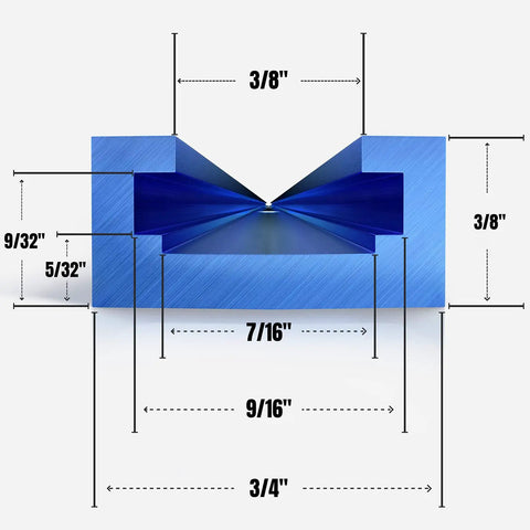 Cross-section view of 36 Inch Double Cut Profile Universal T Track For Woodworking With Pre Drilled Mounting Holes And Screws Sandblast Anodized Aluminum Extrusion T Rail Track Sapphire Blue 4 Pack, showing detailed measurements.