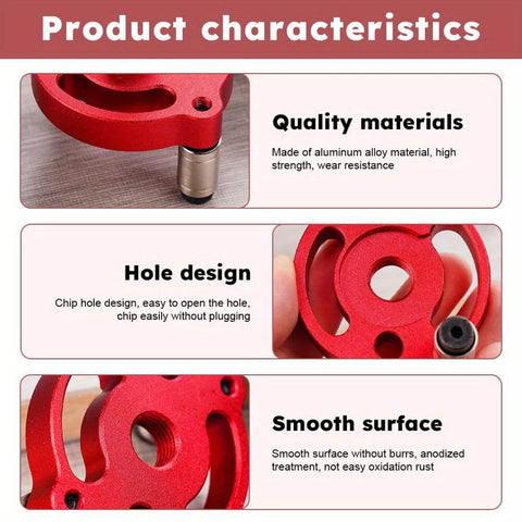 Pro Grade Drill Guide Locator With Vertical Self Centering Dowel Jig Kit and aluminum alloy body showing product features
