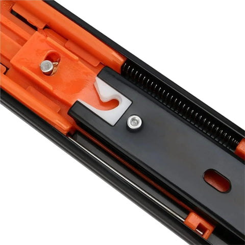 Close-up of Three Section Buffer Drawer Slides For Cabinets With Smooth Glide And Soft Close In Black Bronze Finish Details
