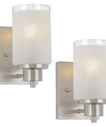 2 Pack Dope Modern Vanity Light Fixtures Wall Sconces With White Linen Frosted Glass Shades And Brushed Nickel Finish