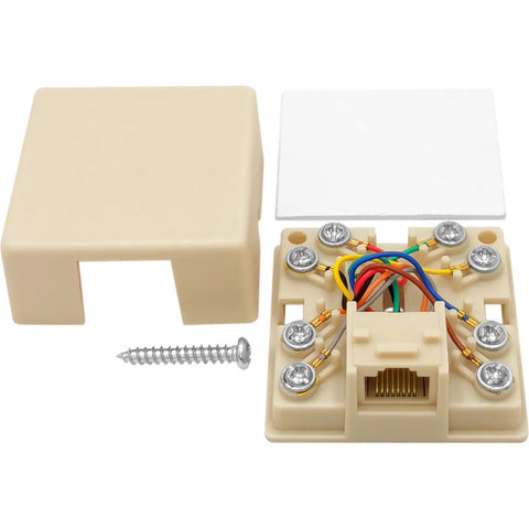 RJ31X Telephone Jack Terminal Block With Shorting Bar For Alarm And Telco Lines, 8 Screw Terminals, 8P8C Interface, Plug And Play Easy Install With Mounting Screw And Double Sided Tape, Ideal Phone Line Interconnect For Security Systems, beige plastic with cover