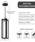 Heavy Duty Black Aluminum Led Outdoor Pendant Light 20 Inch Linear Chandelier specifications and adjustable length details.