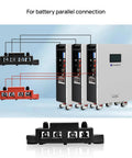 Beefy 400 Amp Busbar With Six M8 Studs For Parallel Battery Banks Rock Solid 600 Volt Handling No Fuss Smooth Install Dual Pack Heavy Duty DC Power Rail seen with battery connection setup.