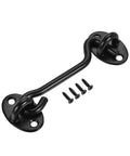Gate Hook Latch Cabin 201 Spring Catch for Door Window with Screws, black metal, includes four mounting screws.
