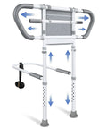 Adjustable Bed Rails For Elderly Safety Up To 400 Lb With Pocket Portable Assist Handle, white frame, adjustable height 13.19 in or higher.