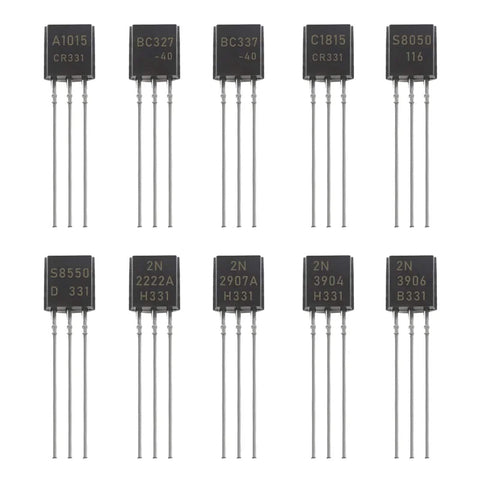 Pro Grade BJT Transistor Kit 250 Piece NPN PNP Assortment In TO92 Package Includes 2N2222 2N3904 2N3906 2N2907 A1015 BC327 BC337