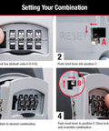 Instructions for setting combination on set your own four digit combo wall mount key lock box with five key capacity