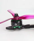 2306.5 Brushless Drone Motor 2300KV for 2 to 4S ultralight FPV quadcopter, side view with purple propeller on motor