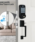 Keyless Entry Door Lock With Handle And Smart Deadbolt, Keypad Front Door Lock Set, Auto Lock After 10 To 99 Seconds, black metal