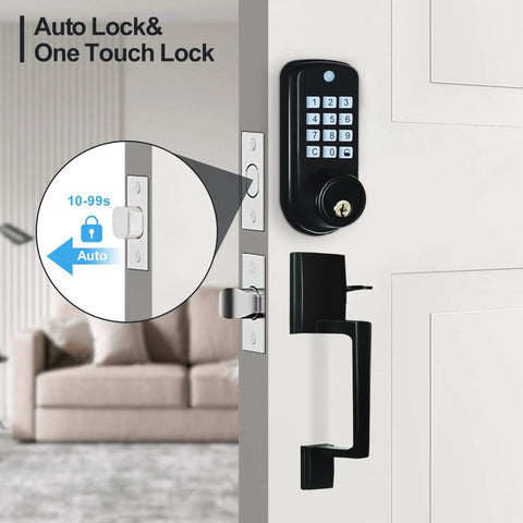 Keyless Entry Door Lock With Handle And Smart Deadbolt, Keypad Front Door Lock Set, Auto Lock After 10 To 99 Seconds, black metal