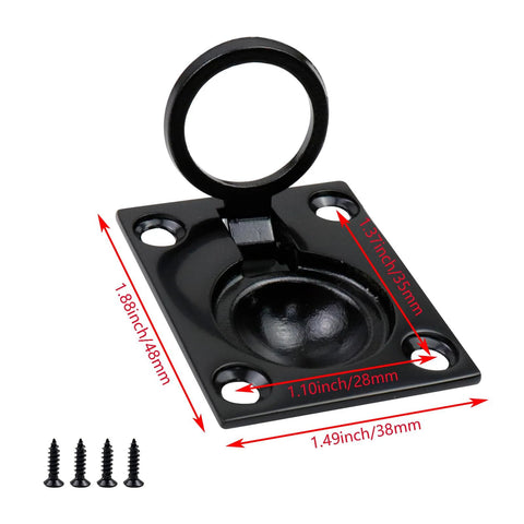 Flush Ring Pull Stainless Steel Boat Hatch Latch And Cabinet Flush Mount Lifting Ring Pull Handle Black Two Pack Includes Screws with size measurements