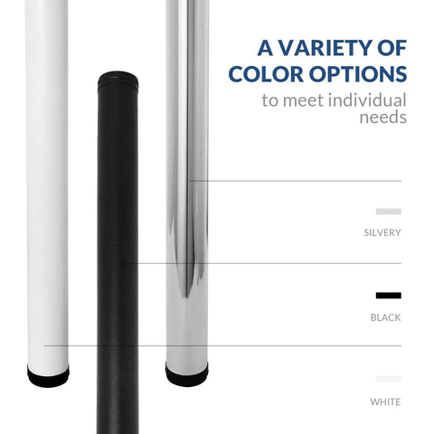Three color variants of the 28 Inch Adjustable Metal Furniture Leg Set White For Coffee Tables Desks Benches And Countertops