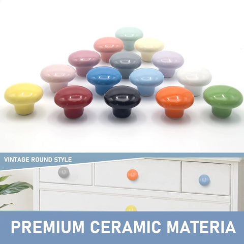 Upgrade Your Cabinets With This Sweet Set Of Sixteen Coral Pink Ceramic Cabinet Knobs Featuring Smooth Round Profiles No Sweat Installation And Top Shelf Hardware - assortment of round ceramic knobs in various colors.