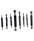 10 Piece Double Threaded Screw Plug Gauge Set With Go No Go, Pro Grade High Precision ANSI Class 2B Thread Gauges In Box displayed side view