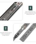 Drawer Slide Rail System In Stainless Steel Side Mount Ball Bearing Slides, close-up of locking feature and compatibility details