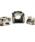 Rugged 304 Stainless Steel Square Clip Floating Cage Nuts For Server Rack And Cabinet Mount M10 Threaded Hardware Fasteners 2 Piece Pack, close-up.