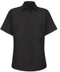 Top Shelf Heavy Duty Short Sleeve Industrial Work Utility Button Down Uniform Shirt With Soil Release Finish And Moisture Wicking Fabric Dual Chest Pockets Relaxed Fit Matte Black front view